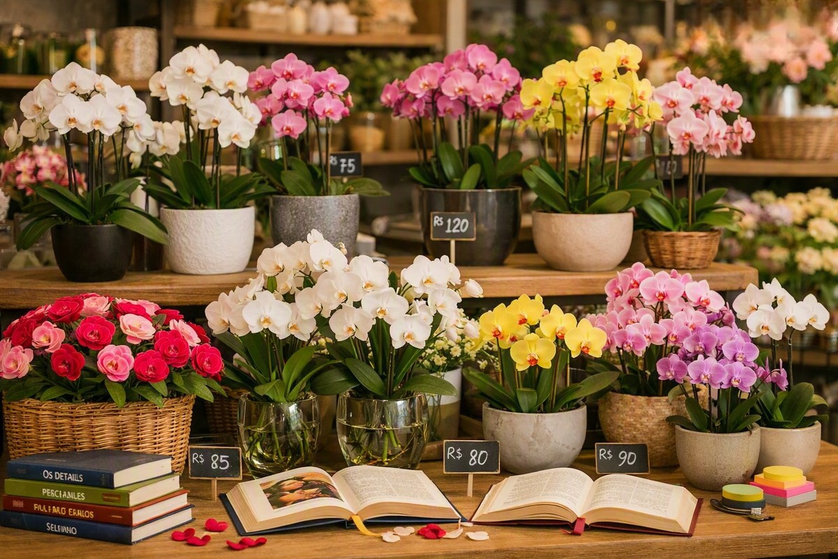 Orquídeas e flores de vaso